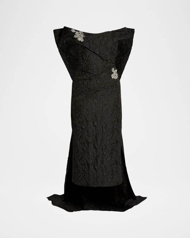 Crystal Off-The-Shoulder Cape Midi Cocktail Dress